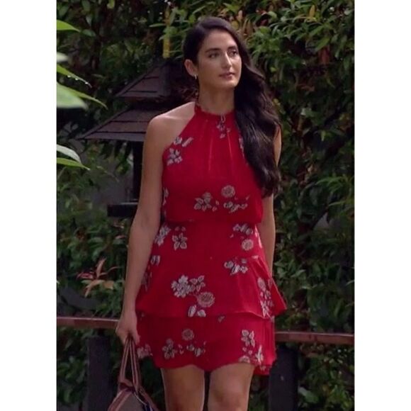 NWT BB Dakota Red Cadence Popover Floral Printed Ruffle Dress, Size 2